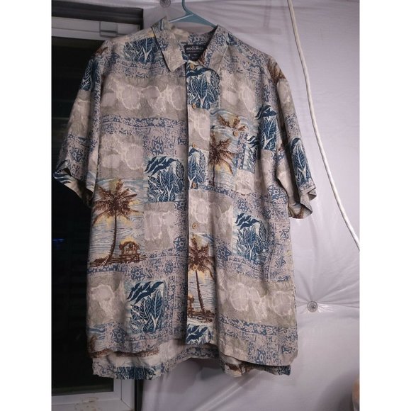 Woolrich Men's Hawaiian Shirt Button Down Dad Shirt Size Large Palm Trees Beach - Picture 1 of 6